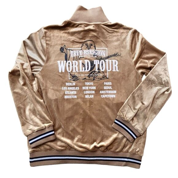 True Religion VELOUR TOUR TRACK JACKET Full Zip Men’s Large Travertine Tan - Picture 1 of 8